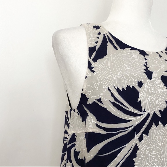 CLUB MONACO NAVY GREY FLORAL SILK BLEND SLEEVELESS ASYMMETRICAL DRESS - 2 - Picture 5 of 12